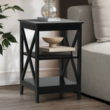 Oikiture Side Table 3-tier Shelf X-Structured Sides Black