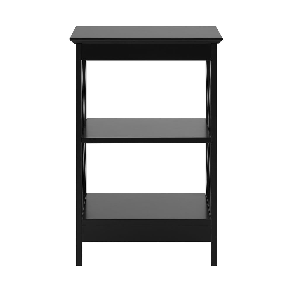 Oikiture Side Table 3-tier Shelf X-Structured Sides Black
