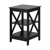Oikiture Side Table 3-tier Shelf X-Structured Sides Black - 45-Degree Angle