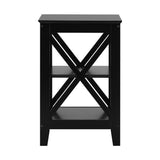 Oikiture Side Table 3-tier Shelf X-Structured Sides Black