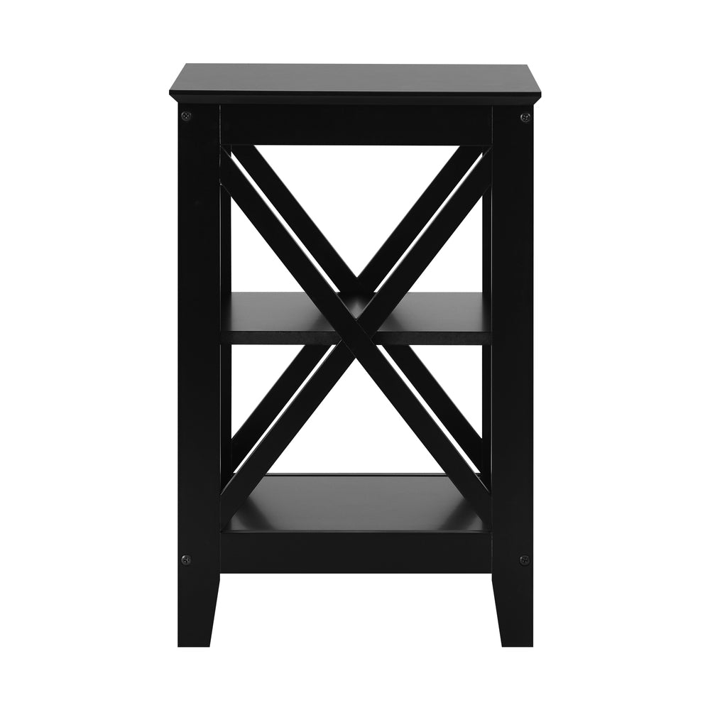 Oikiture Side Table 3-tier Shelf X-Structured Sides Black