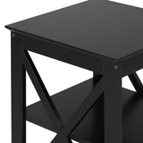 Oikiture Side Table 3-tier Shelf X-Structured Sides Black - Rear View