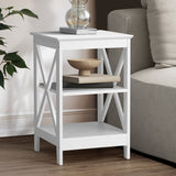 Oikiture Side Table 3-tier Shelf X-Structured Sides White - Front View