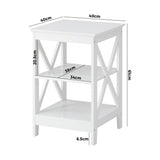 Oikiture Side Table 3-tier Shelf X-Structured Sides White