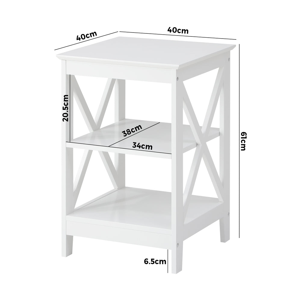 Oikiture Side Table 3-tier Shelf X-Structured Sides White
