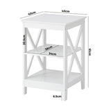 Oikiture Side Table 3-tier Shelf X-Structured Sides White - 45-Degree Angle