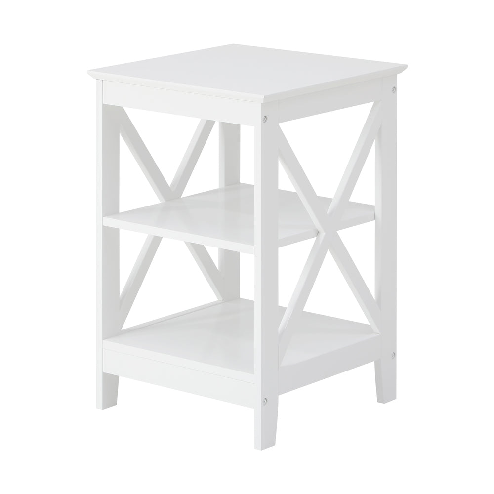 Oikiture Side Table 3-tier Shelf X-Structured Sides White