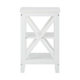 Oikiture Side Table 3-tier Shelf X-Structured Sides White