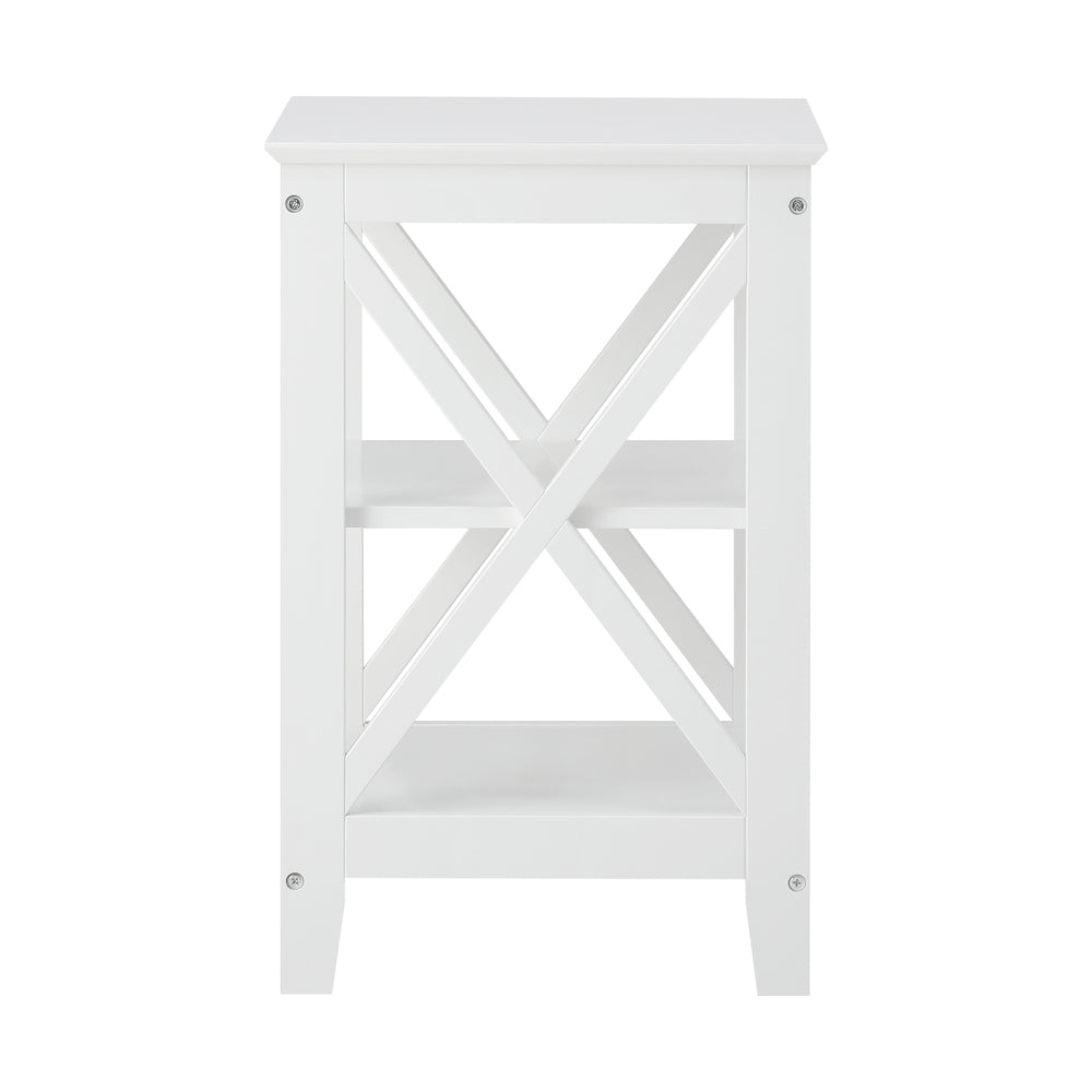 Oikiture Side Table 3-tier Shelf X-Structured Sides White