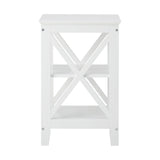 Oikiture Side Table 3-tier Shelf X-Structured Sides White - Close-Up Angle