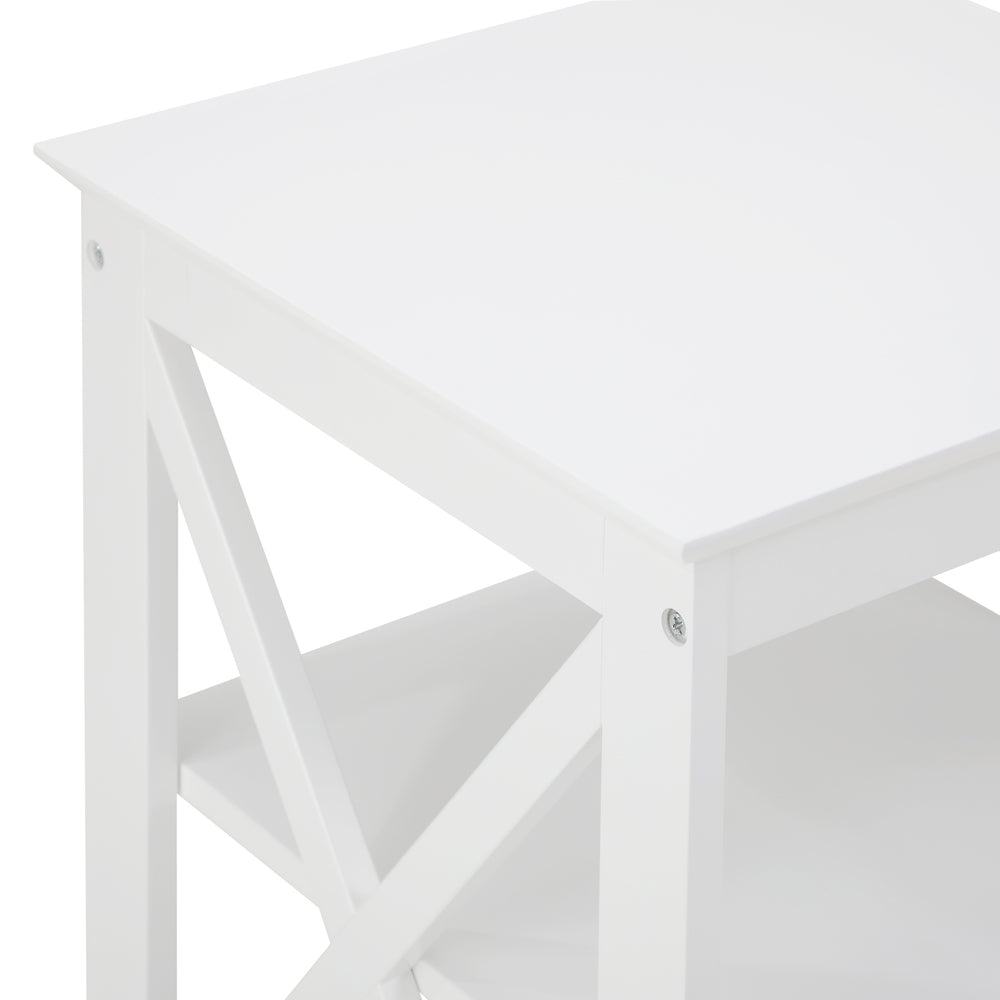 Oikiture Side Table 3-tier Shelf X-Structured Sides White