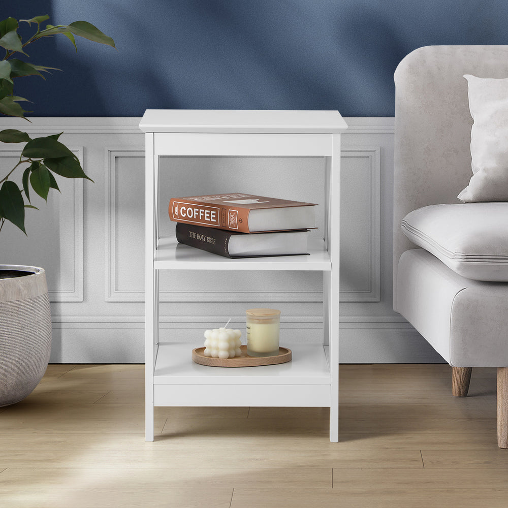 Oikiture Side Table 3-tier Shelf X-Structured Sides White