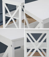 Oikiture Side Table 3-tier Shelf X-Structured Sides White - Rear View
