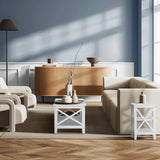Oikiture Side Table 3-tier Shelf X-Structured Sides White - Extra Image