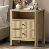 Oikiture Bedside Table 2 Drawers Side End Tables Open Shelf Natural - Front View