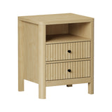 Oikiture Bedside Table 2 Drawers Side End Tables Open Shelf Natural