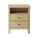 Oikiture Bedside Table 2 Drawers Side End Tables Open Shelf Natural - Side View