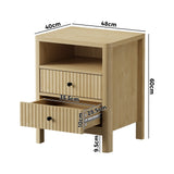 Oikiture Bedside Table 2 Drawers Side End Tables Open Shelf Natural - Close-Up Angle