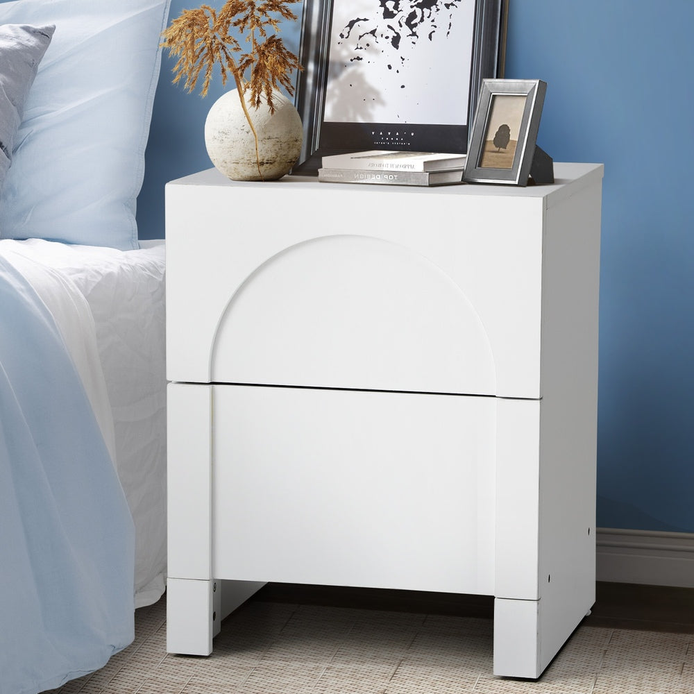 Oikiture Bedside Table 2 Drawers Side Table White