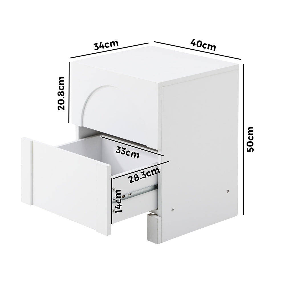 Oikiture Bedside Table 2 Drawers Side Table White