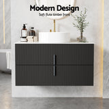 Cefito Vanity Unit 900mm Bathroom Cabinet Storage Wall Hung Black Timber Front - Top-Down View