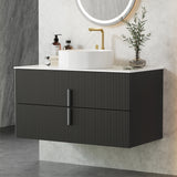 Cefito Vanity Unit 900mm Bathroom Cabinet Storage Wall Hung Black Timber Front - Close-Up Angle