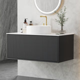 Cefito Vanity Unit 900mm Bathroom Cabinet Storage Wall Hung Grooved Timber Black - Low Angle