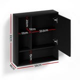 Cefito Bathroom Mirror Cabinet Mirrored Medicine Adjustable Shelf Wall Mounted 560mm Black - Front View