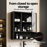 Cefito Bathroom Mirror Cabinet Mirrored Medicine Adjustable Shelf Wall Mounted 560mm Black - Rear View
