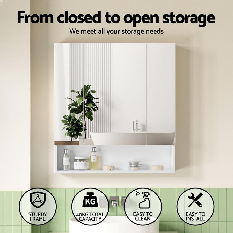 Cefito Bathroom Mirror Cabinet Medicine Adjustable Shelves Wall Hung 700x750mm White