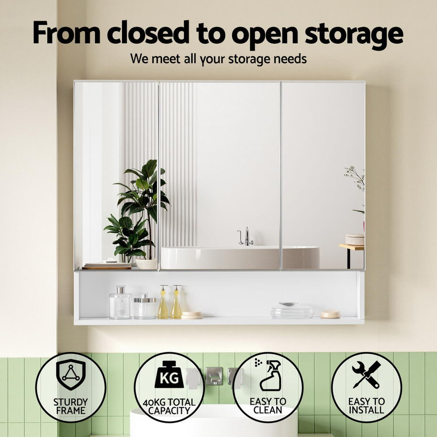 Cefito Bathroom Mirror Cabinet Medicine Adjustable Shelves Wall Hung 900x750mm White