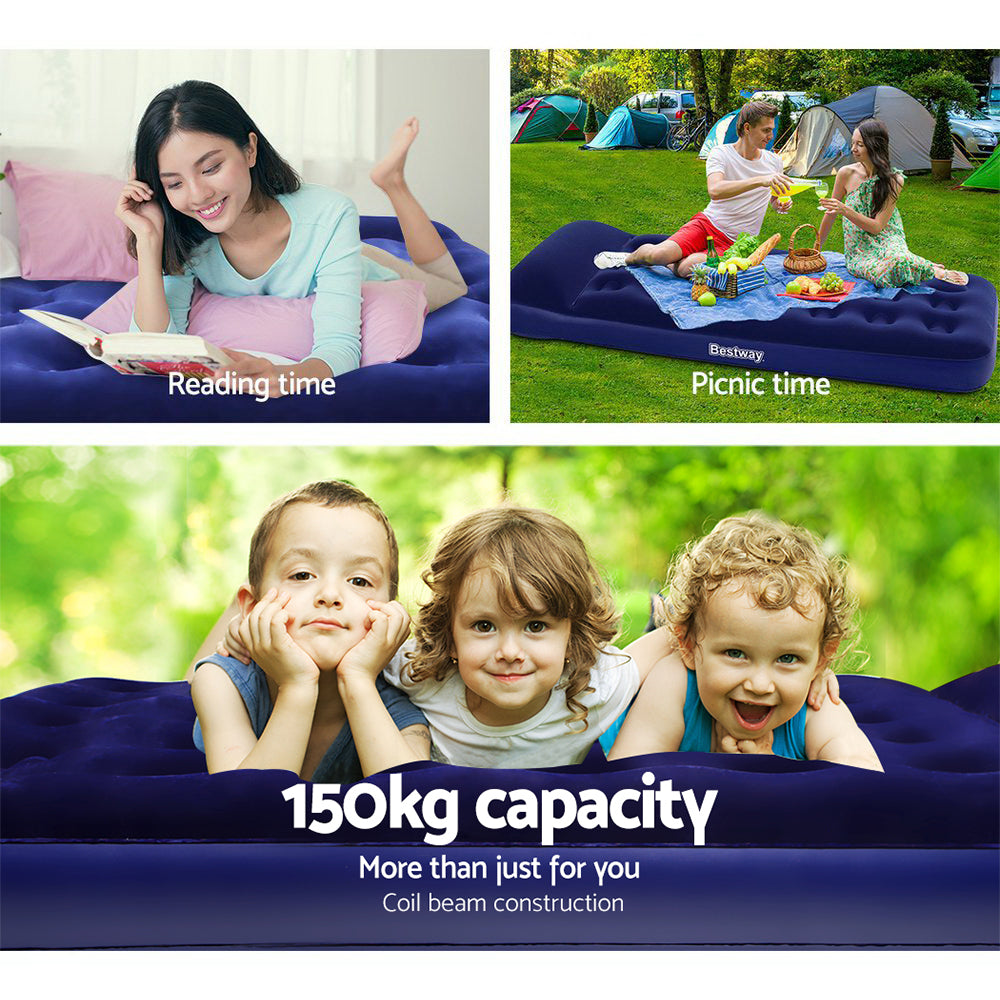 Bestway Navy Single Inflatable Air Bed with Built-in Pillow