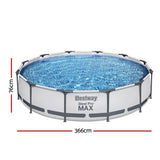 Bestway Swimming Pool 366x76cm Steel Frame Round Above Ground Pools w/ Filter Pump 6473L - Front View