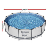 Bestway Swimming Pool 366x100cm Steel Frame Round Above Ground Pools w/ Filter Pump 9150L - Front View