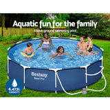 Bestway Swimming Pool 366x76cm Steel Frame Round Above Ground Pools w/ Filter Pump 6473L - 45-Degree Angle