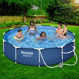 Bestway Swimming Pool 366x76cm Steel Frame Round Above Ground Pools w/ Filter Pump 6473L - Low Angle