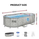 Bestway Swimming Pool 427x250x100cm Steel Frame Above Ground Pools Filter Pump Ladder 7250L - Front View