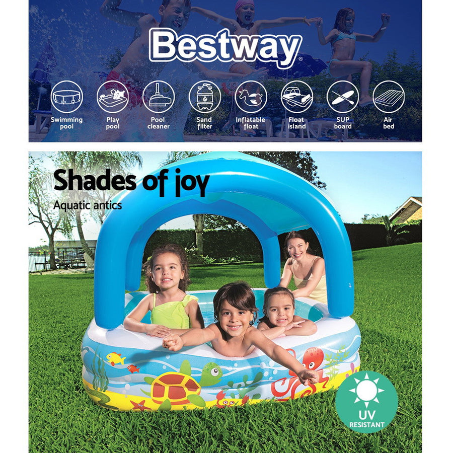 Bestway Kids Pool 140x140x114cm Inflatable Swimming w/ Canopy Play Pools 265L, image 4