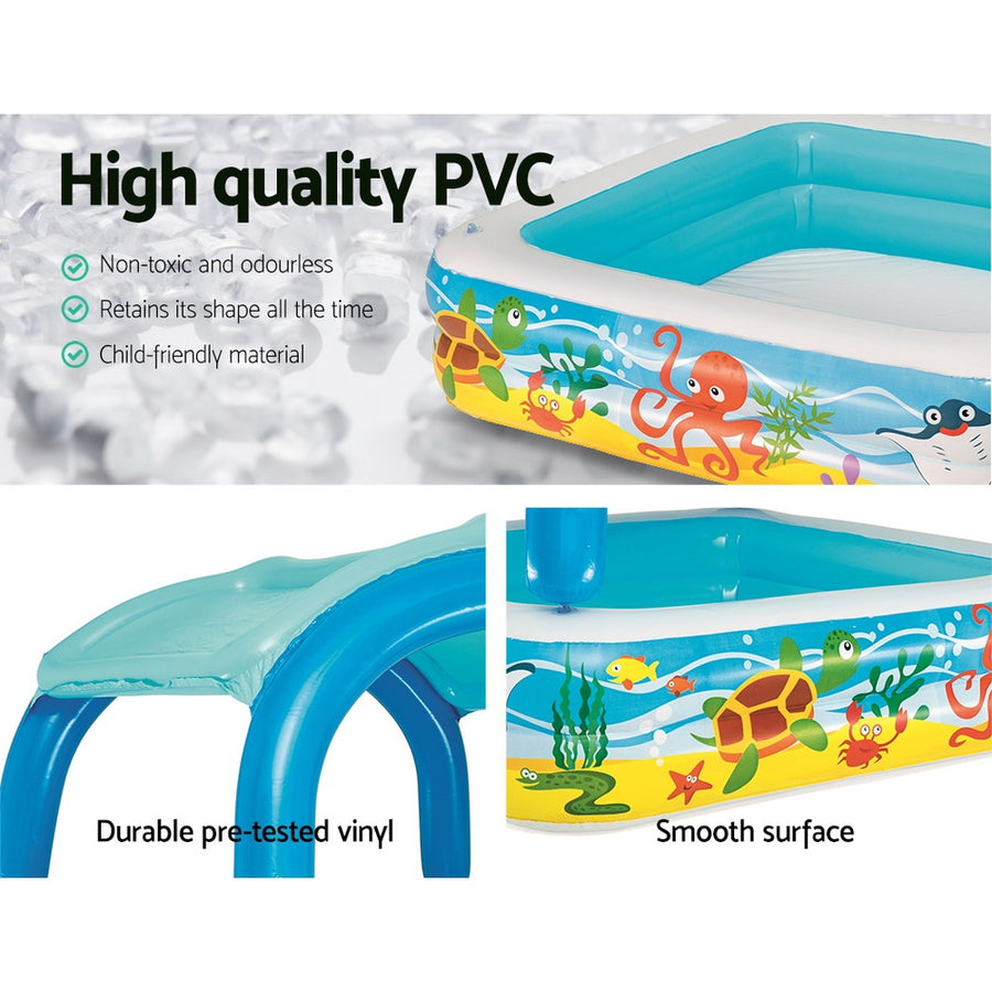 Bestway Kids Pool 140x140x114cm Inflatable Swimming w/ Canopy Play Pools 265L, image 5