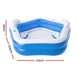 Bestway Kids Inflatable Pool Above Ground Pools Seat Cushions Cup Holder 213x206cm - Front View