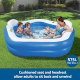 Bestway Kids Inflatable Pool Above Ground Pools Seat Cushions Cup Holder 213x206cm - 45-Degree Angle