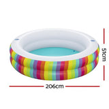 Bestway Kids Inflatable Round Pool Above Ground Cup Holder Rainbow 206x206x51cm - Front View