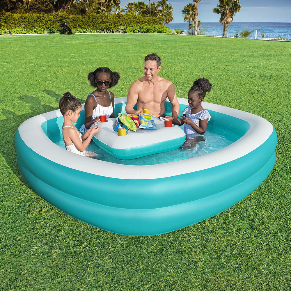 Bestway Inflatable Family Pool for Kids with Removable Center Console and Cup Holders - 218x218x48cm