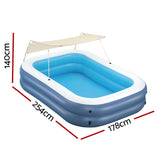 Bestway Kids Inflatable Pool Above Ground Splash Pool with Sunshade 254x178cm - Front View