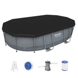 Bestway 488x305x107cm Swimming Pool Steel Frame Set w/ Pump Filter Ladder Cover - Side View