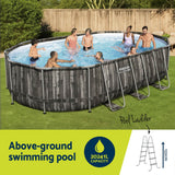 Bestway Swimming Pool Steel Frame Pool Set 6.1x3.66m w/ Filter Pump Ladder Cover - Side View