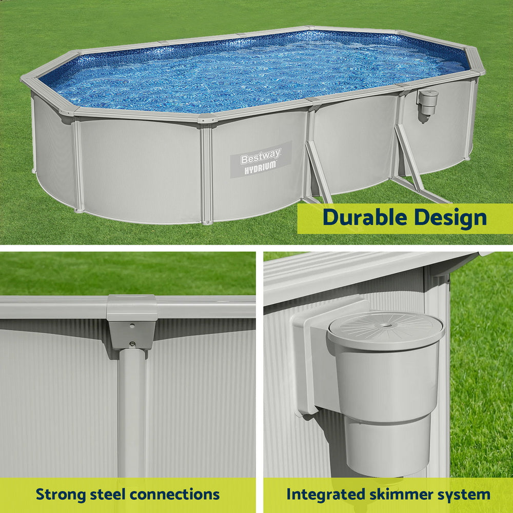 Bestway Swimming Pool 610 x 366cm Steel Frame Round Pool Set w/ Filter Ladder