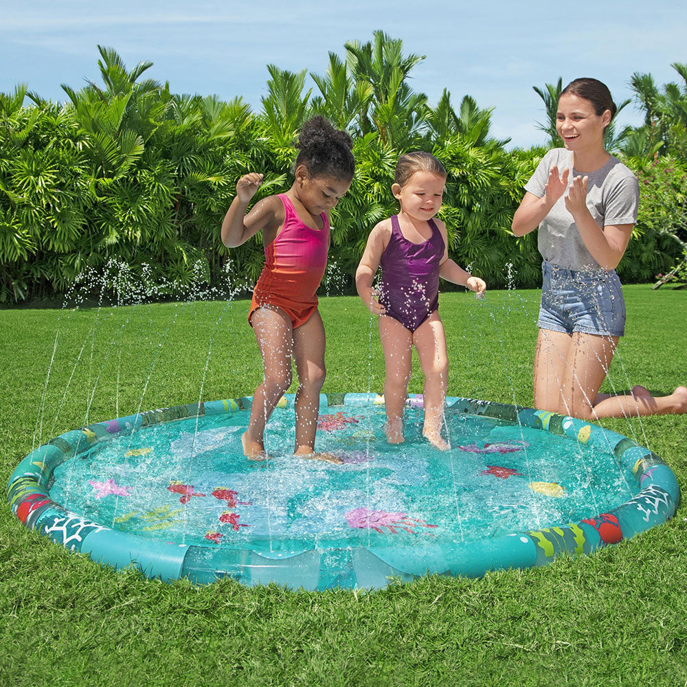 Bestway Marine-Themed Inflatable Splash Pad Pool with Sprinkler for Kids - 165cm