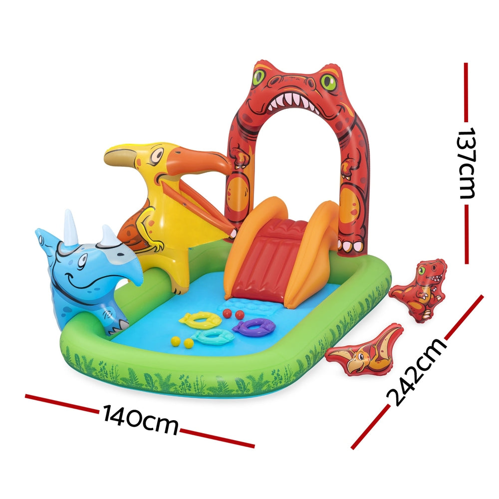 Bestway Jurassic Adventure Inflatable Splash Pool with Fun Slide and Tossing Games - 242x140cm