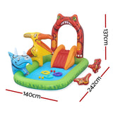 Bestway Jurassic Adventure Inflatable Splash Pool with Fun Slide and Tossing Games - 242x140cm - Front View